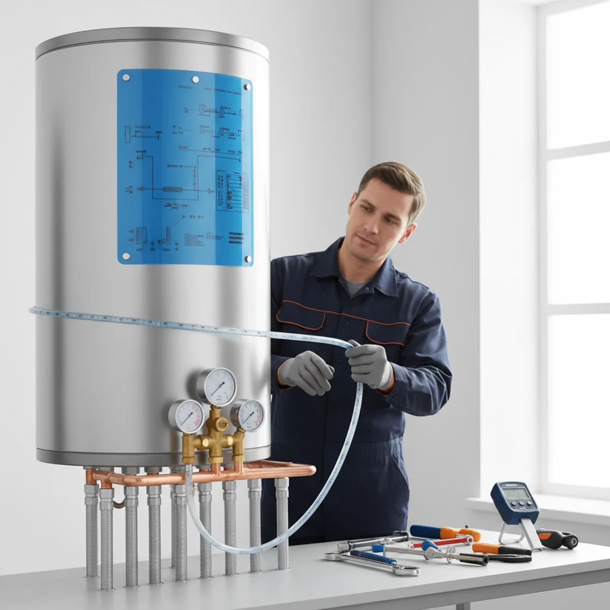 EnergyGuide label on a water heater showing first-hour rating and annual energy cost estimate
